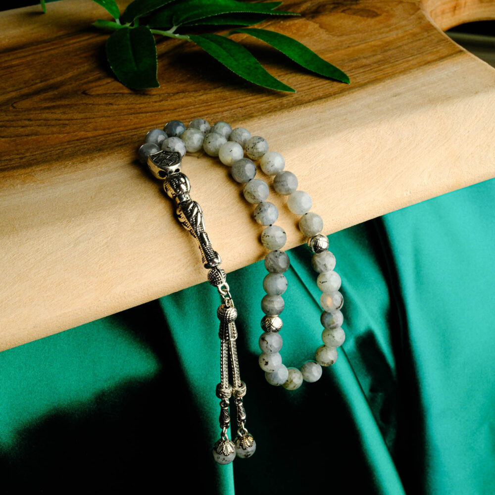 Orijinal Labradorit Doğal Taş 33lü Metal Tesbih (8mm)