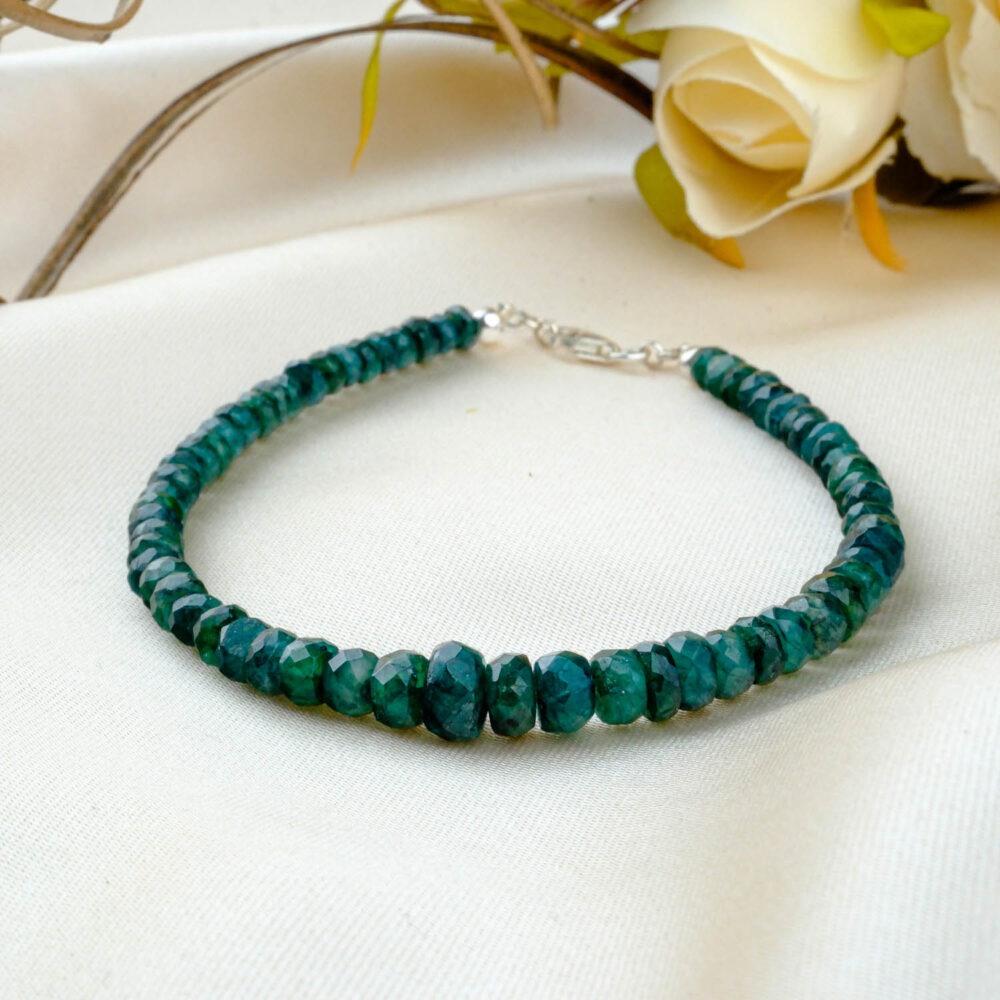 5A Kalite Zümrüt Doğal Taş Rondel Kesim Süzme Gümüş Bileklik (4-5,5mm)