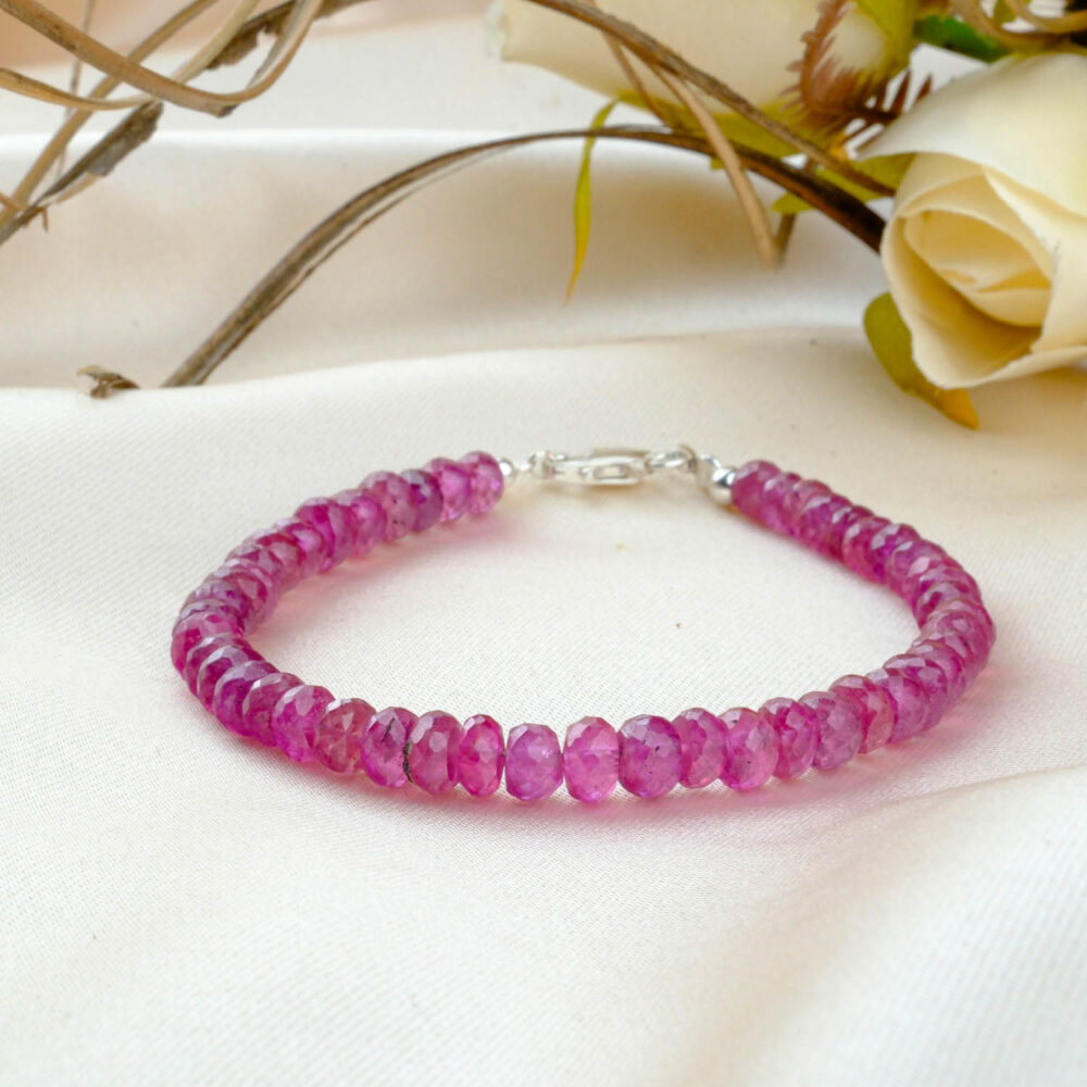 7A Kalite Yakut Doğal Taş Rondel Kesim Süzme Gümüş Bileklik (5-5,5mm)