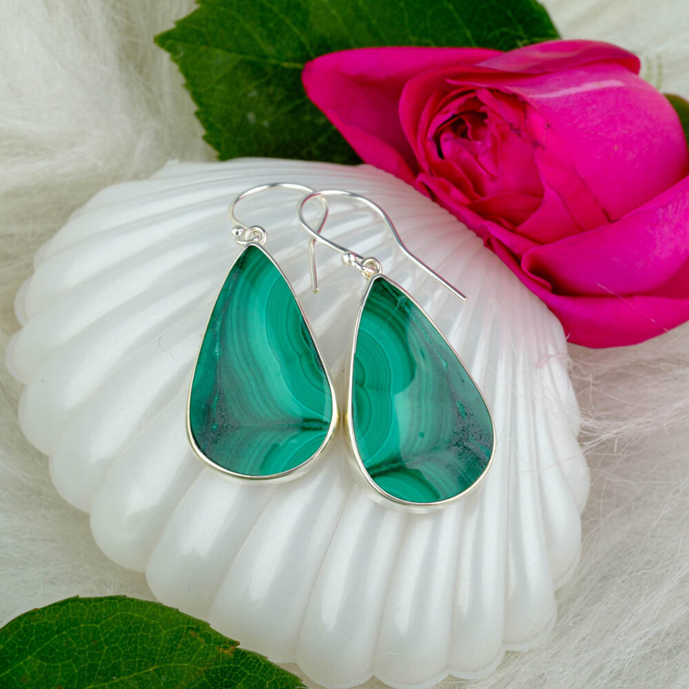 Malahit Doğal Taş Gümüş Küpe