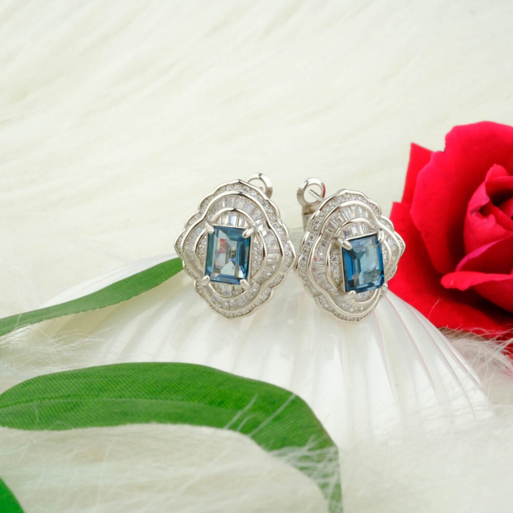 London Blue Topaz Doğal Taş Gümüş Küpe (6ct)