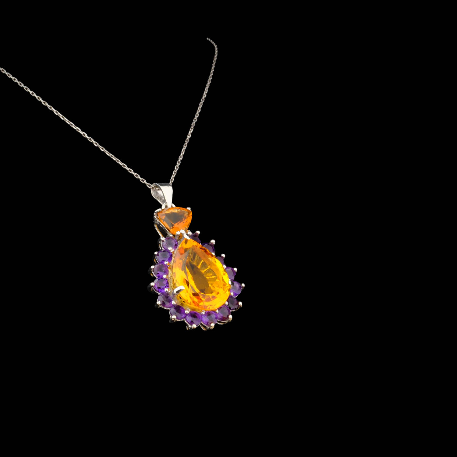 Orijinal Ametist ve Sitrin Taşı 925 ayar gümüş kolye (Sitrin 20.47 ct, Ametist 4.56 ct-13-4