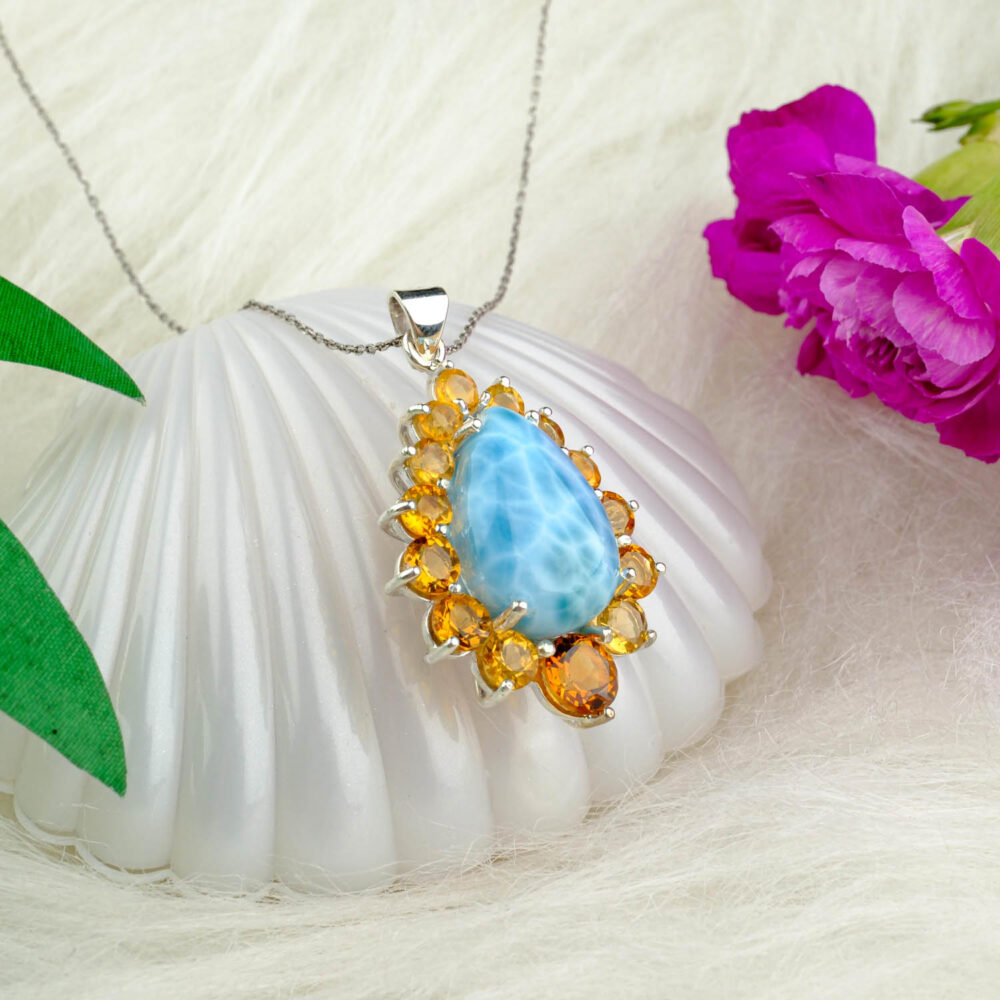Larimar Sitrin Doğal Taş Gümüş Bayan Kolye
