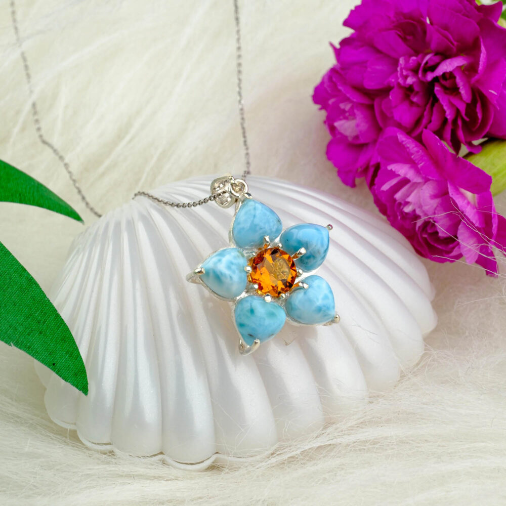 Larimar Sitrin Doğal Taş Gümüş Bayan Kolye