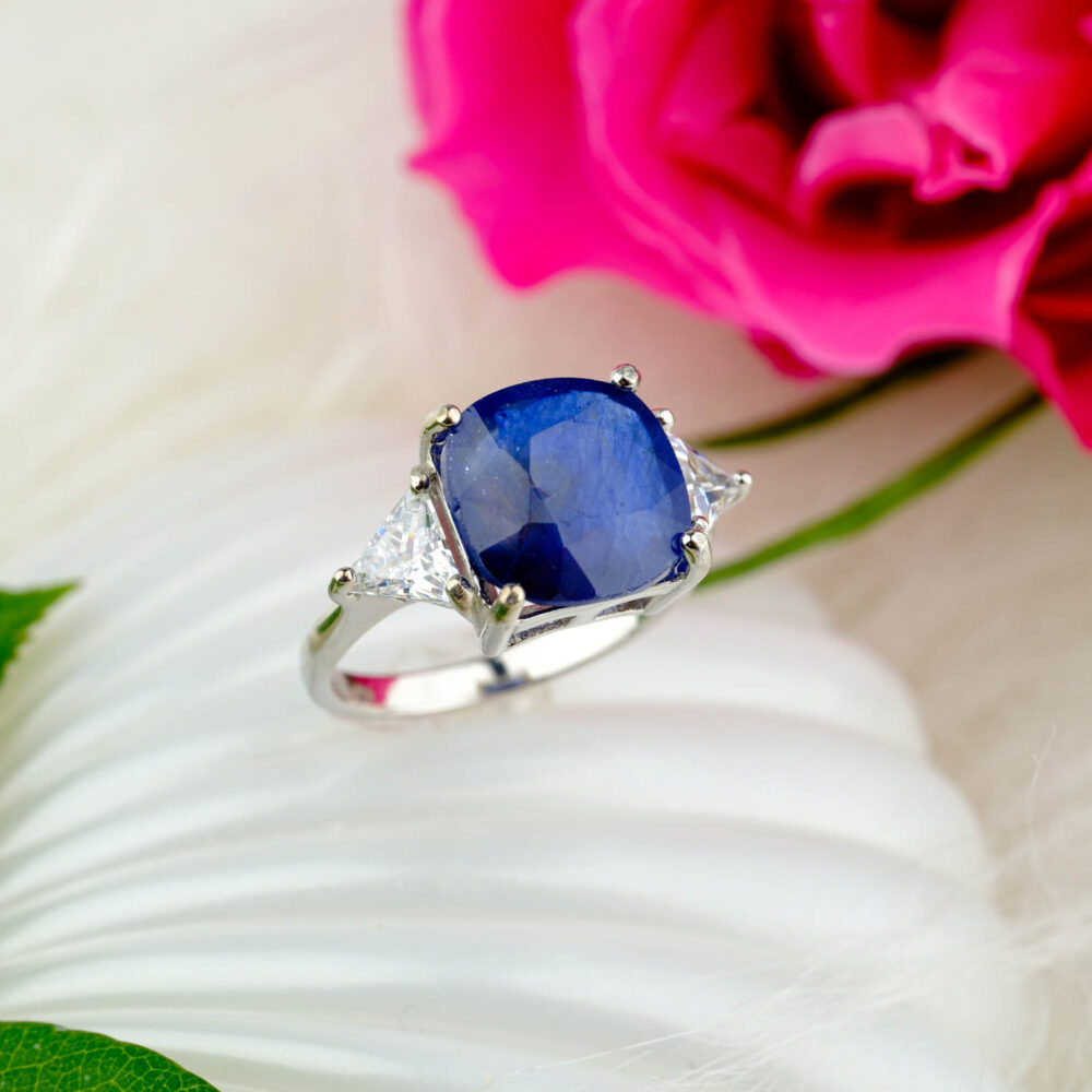 Safir Doğal Taş Gümüş Bayan Yüzük (6.2ct)