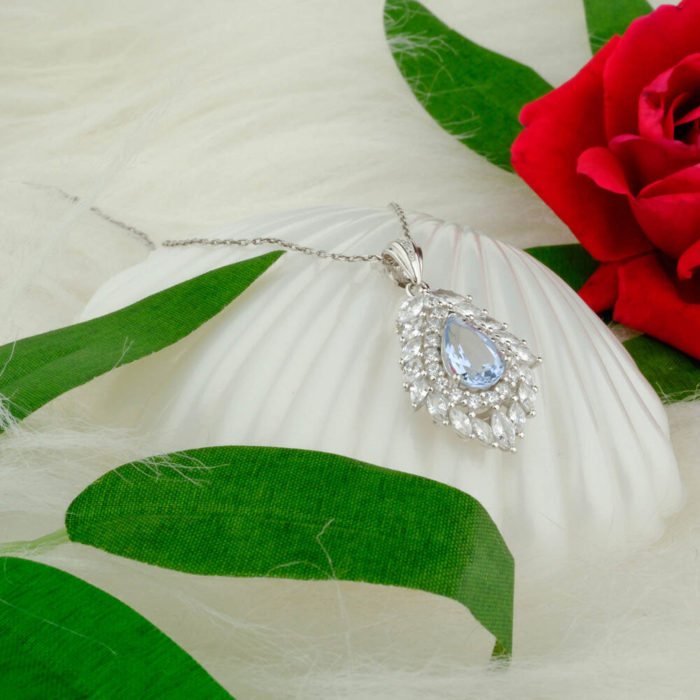Uluslararası Sertifikalı Akuamarin Doğal Taş Gümüş Bayan Kolye (1,61ct)