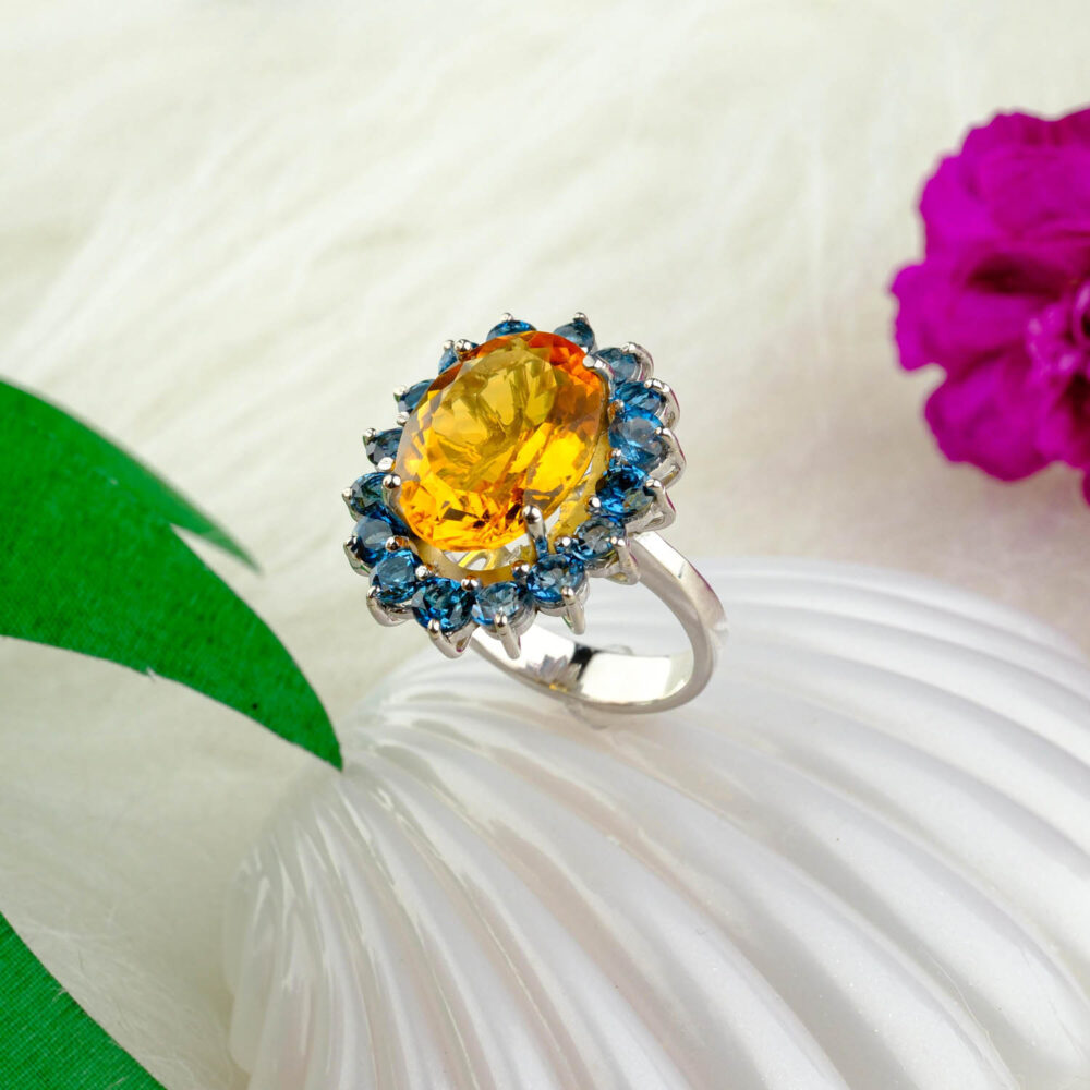 Sitrin London Blue Topaz Doğal Taş Gümüş Bayan Yüzük