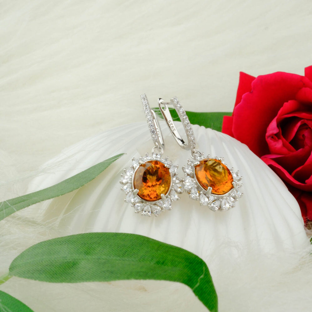 Özel Sitrin Doğal Taş Gümüş Küpe