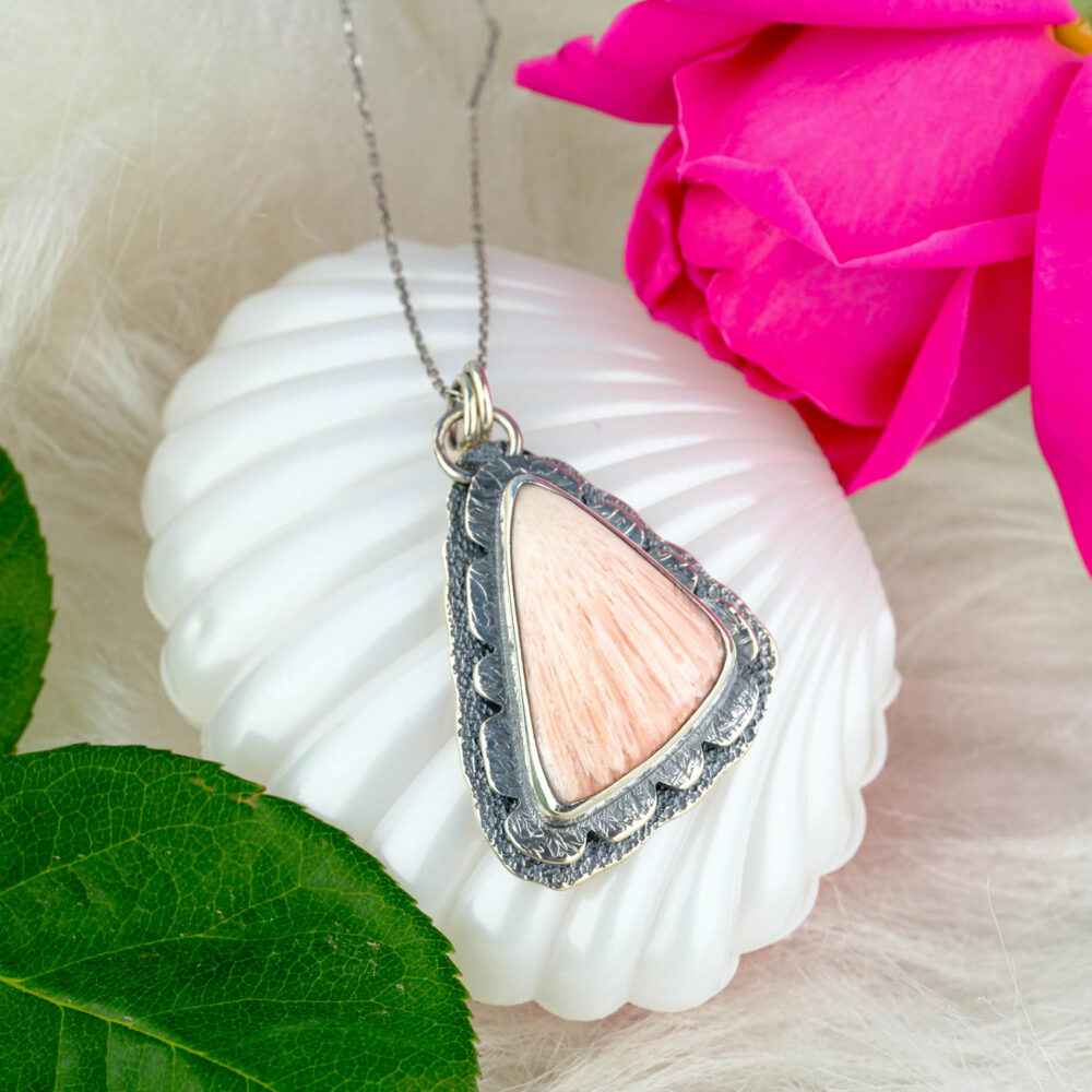 Pembe Scolosite Doğal Taş Gümüş Bayan Kolye