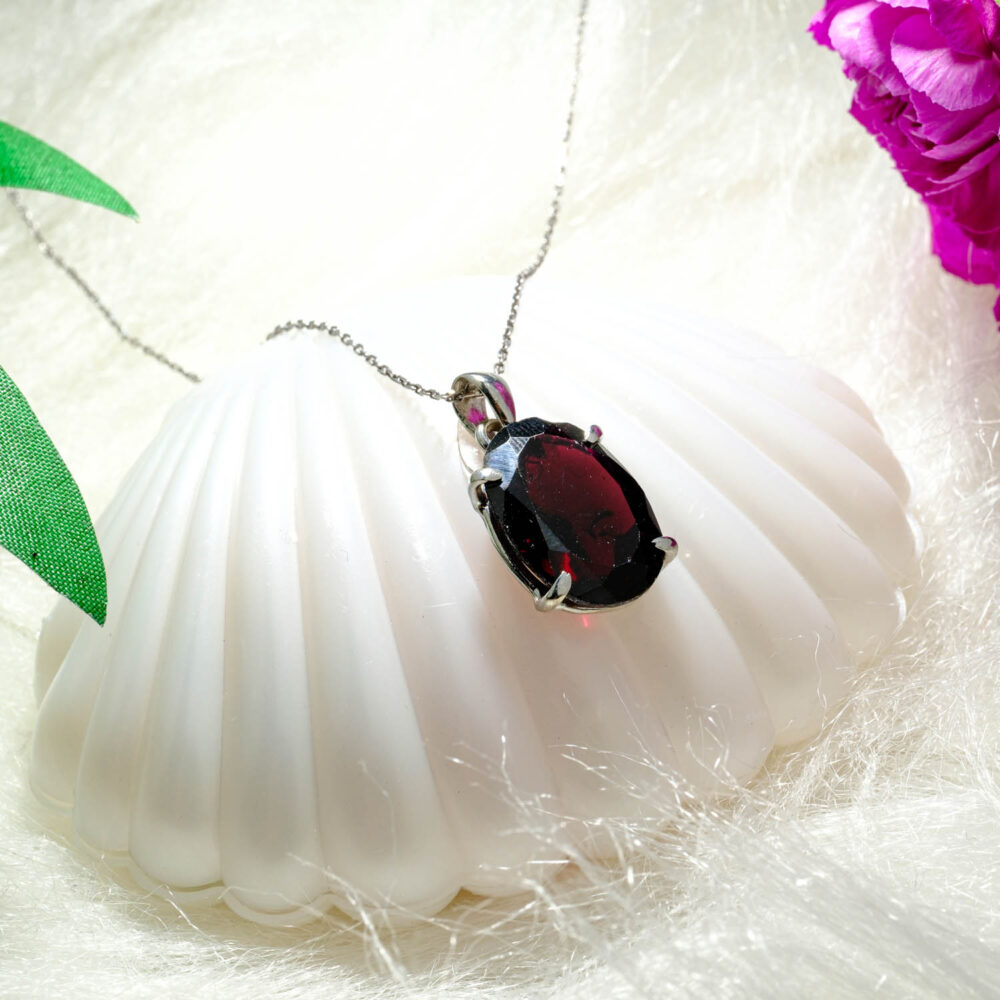 Garnet (Lal) Doğal Taş Gümüş Bayan Kolye