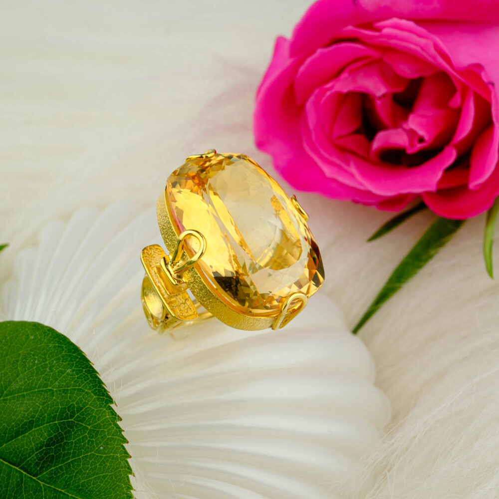 Sitrin Doğal Taş Gümüş Gold Bayan Yüzük (45ct)