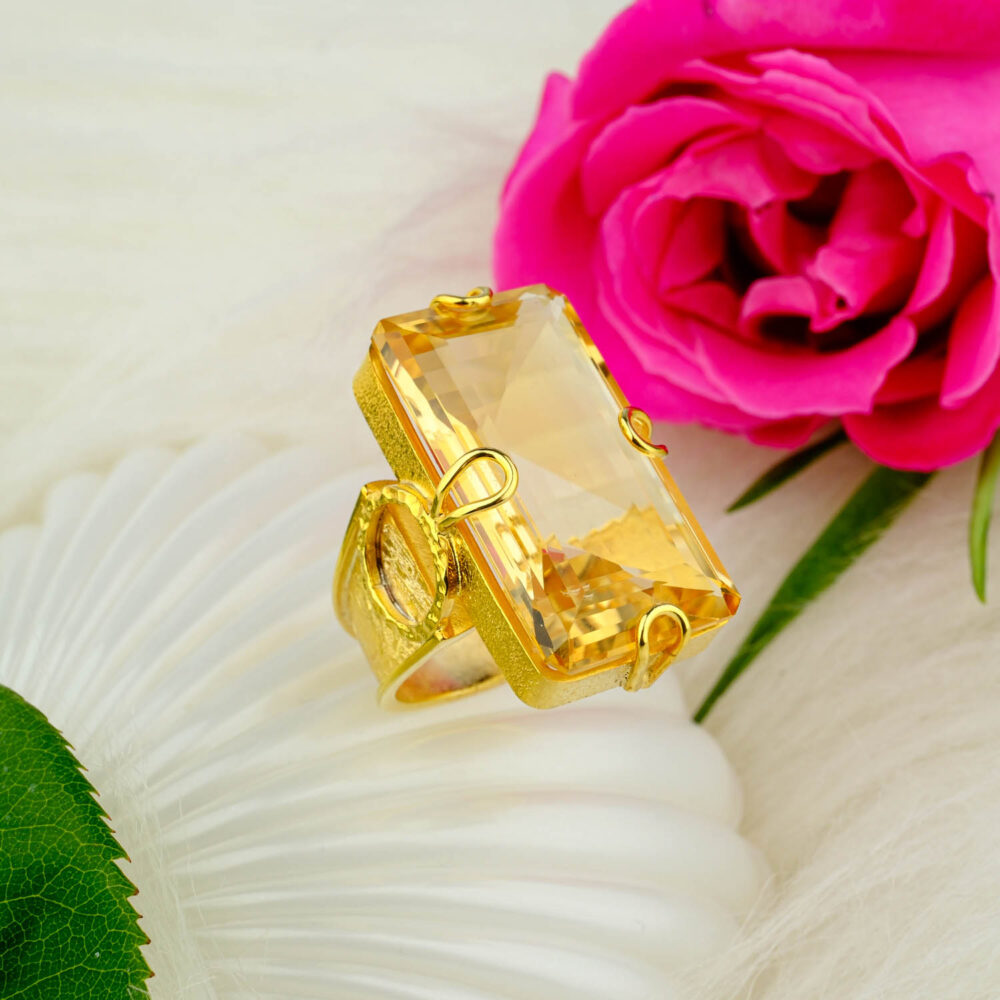 Sitrin Doğal Taş Gümüş Gold Bayan Yüzük (45ct)