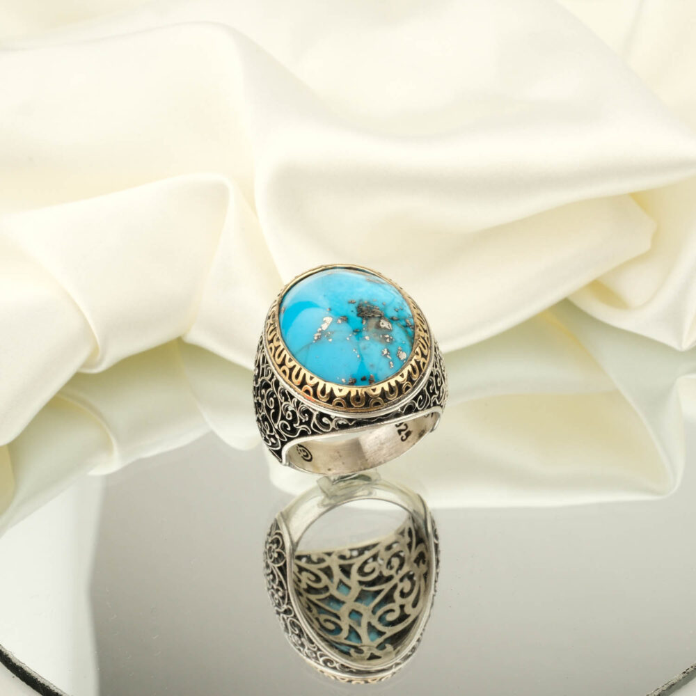 İran Turkuaz (Firuze) Doğal Taş Gümüş Erkek Yüzük