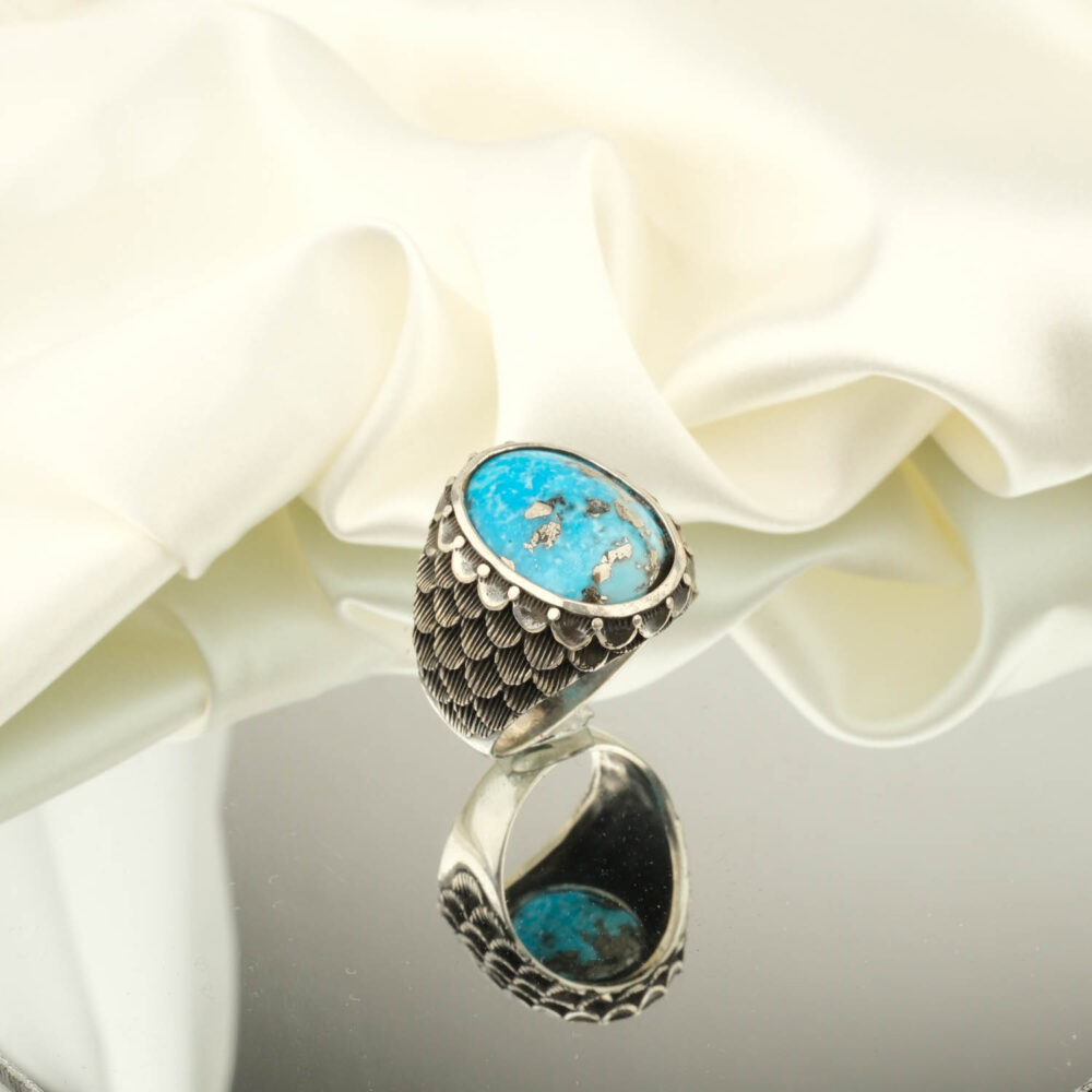 İran Turkuaz (Firuze) Doğal Taş Gümüş Erkek Yüzük