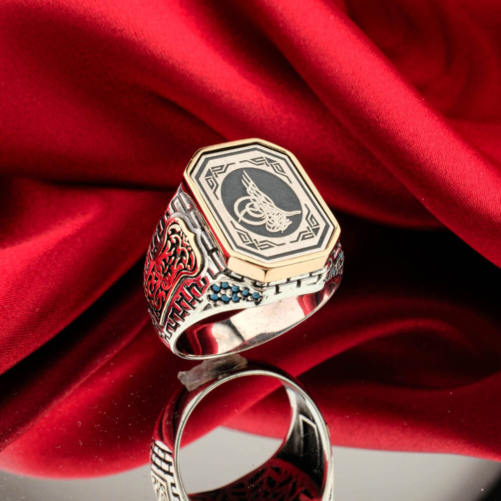 Tuğra Modeli Turkuaz Doğal Taş Gümüş Erkek Yüzük