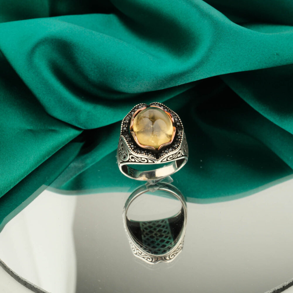 Orijinal Sitrin Doğal Taş Gümüş Erkek Yüzük