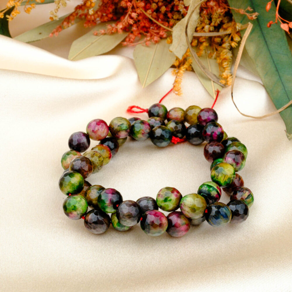 Renkli Kaplangözü Faset Kesim Doğal Taş Dizi (8mm)