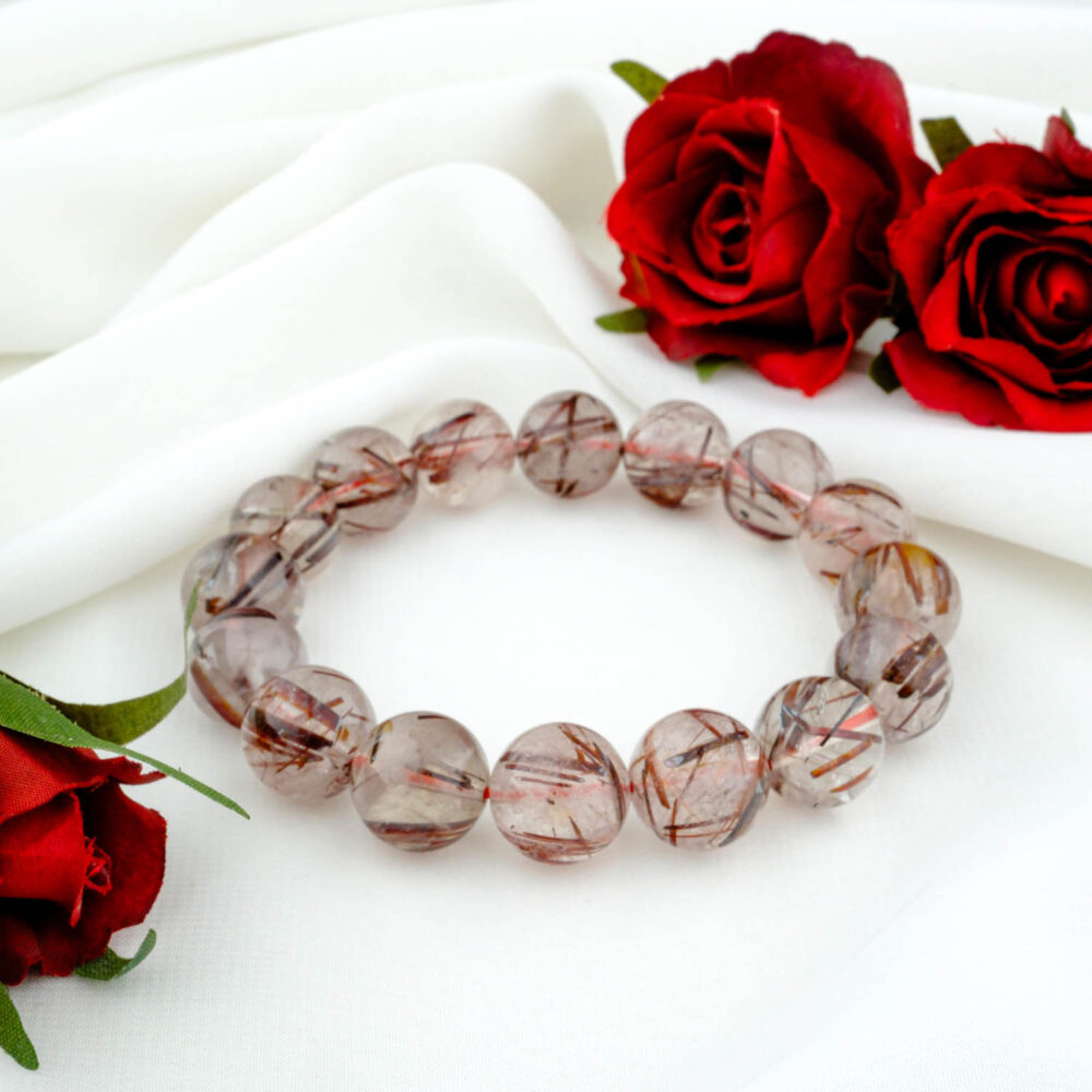5A+Kalite Kırmızı Rutil Kuvars Taşı Bileklik (15-16mm)