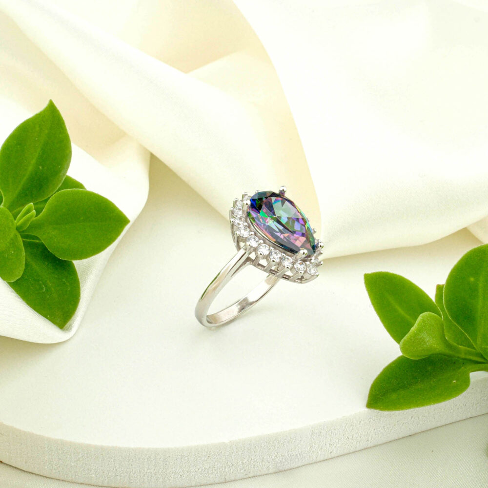 Mistik Topaz Doğal Taş Gümüş Bayan Yüzük
