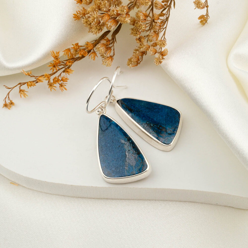 Mavi Krizokol Doğal Taş Gümüş Küpe