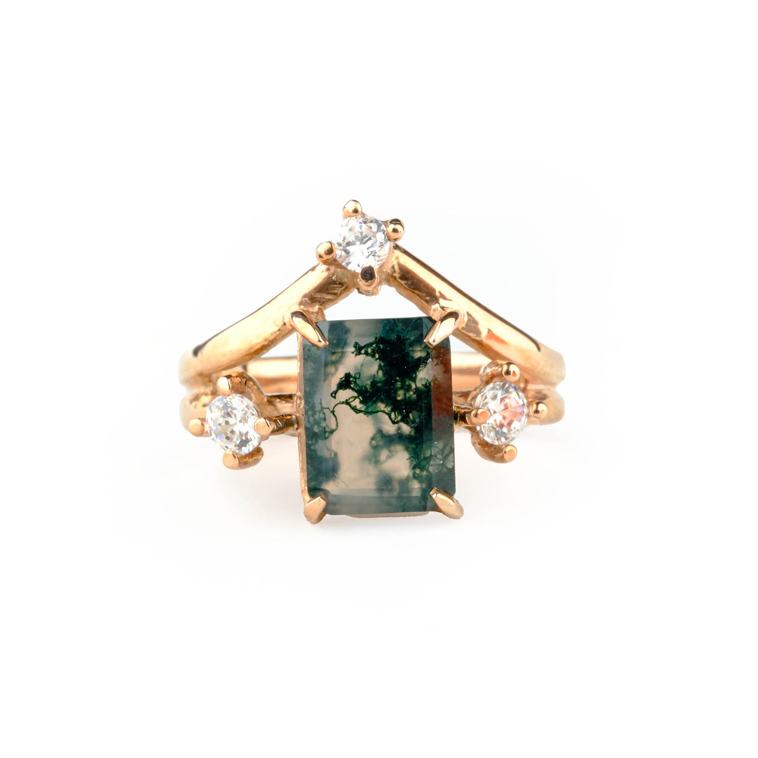 Moss Agate Taşı rose gümüş yüzük16-2