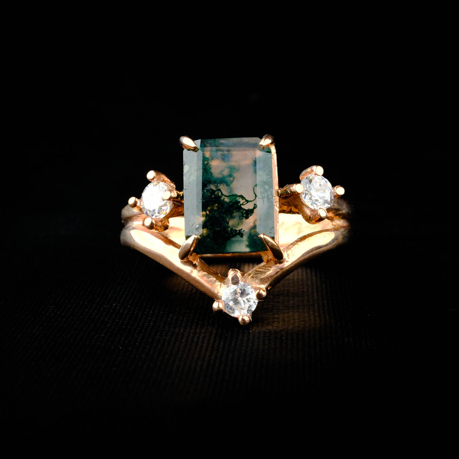 Moss Agate Taşı rose gümüş yüzük16-4