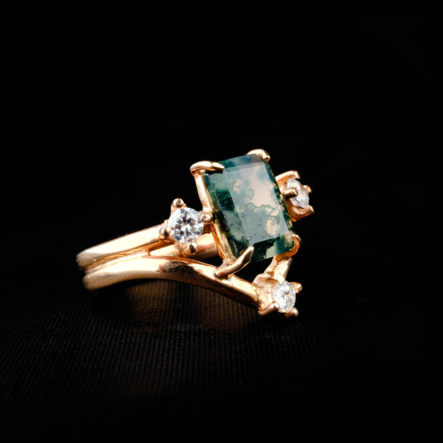 Moss Agate Taşı rose gümüş yüzük16-5