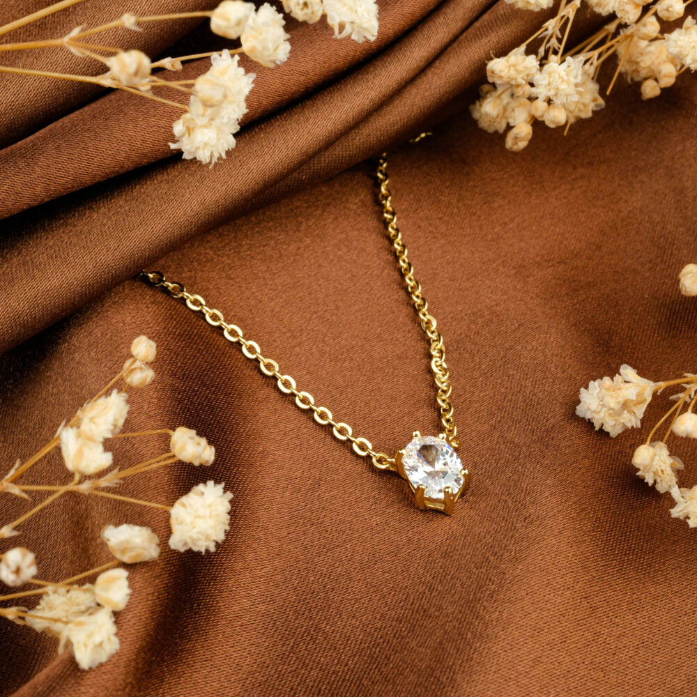 Orijinal Swarovski Taşlı Gümüş Gold Kolye