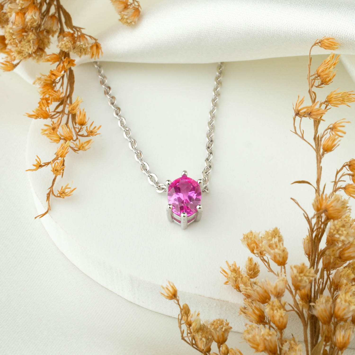 Pembe Safir Gold gümüş kolye 12-0