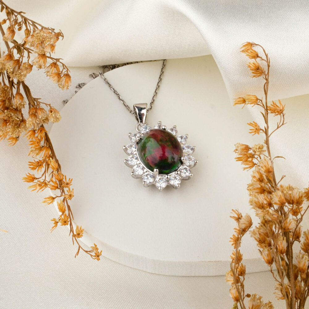 Siyah Opal Taşı Gümüş Bayan Kolye (7.5)