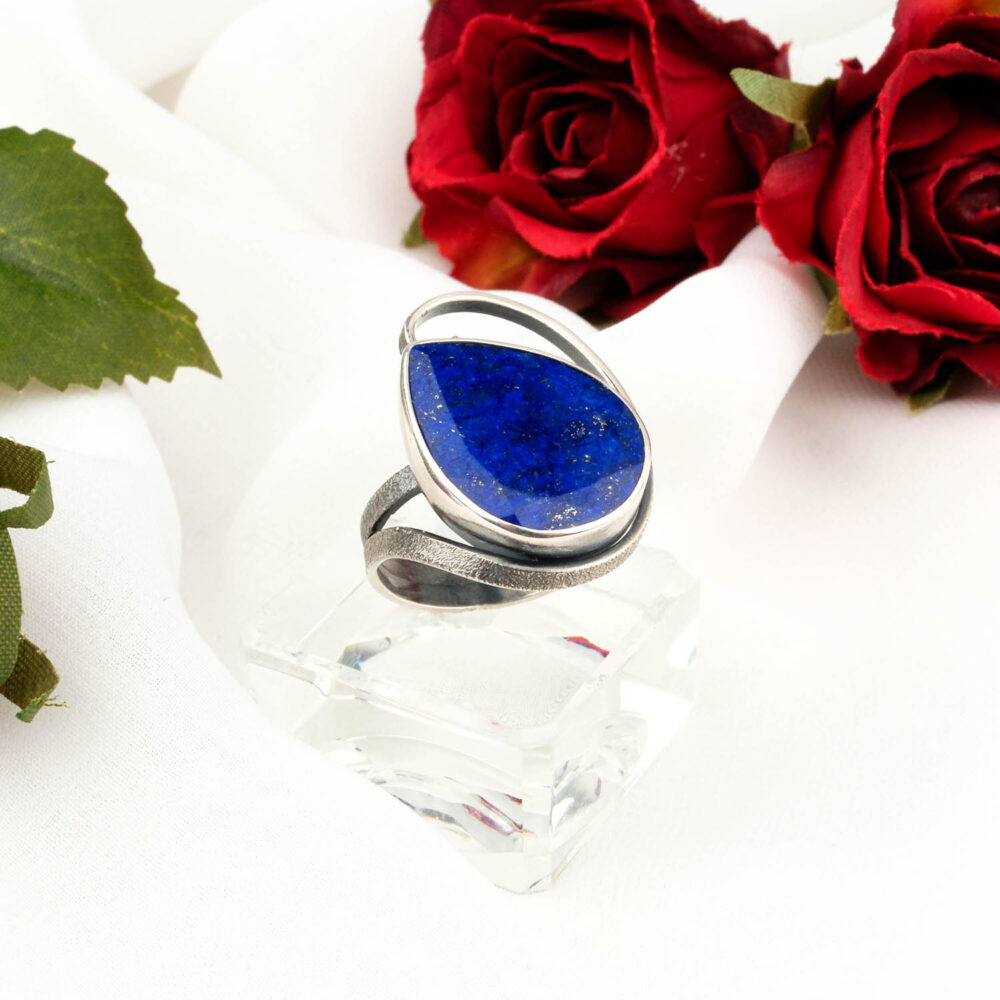 Lapis Lazuli Doğal Taş Gümüş Bayan Yüzük