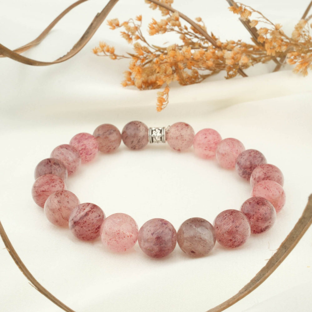 4A+Kalite Çilek Kuvars Taşı Bileklik (10mm)