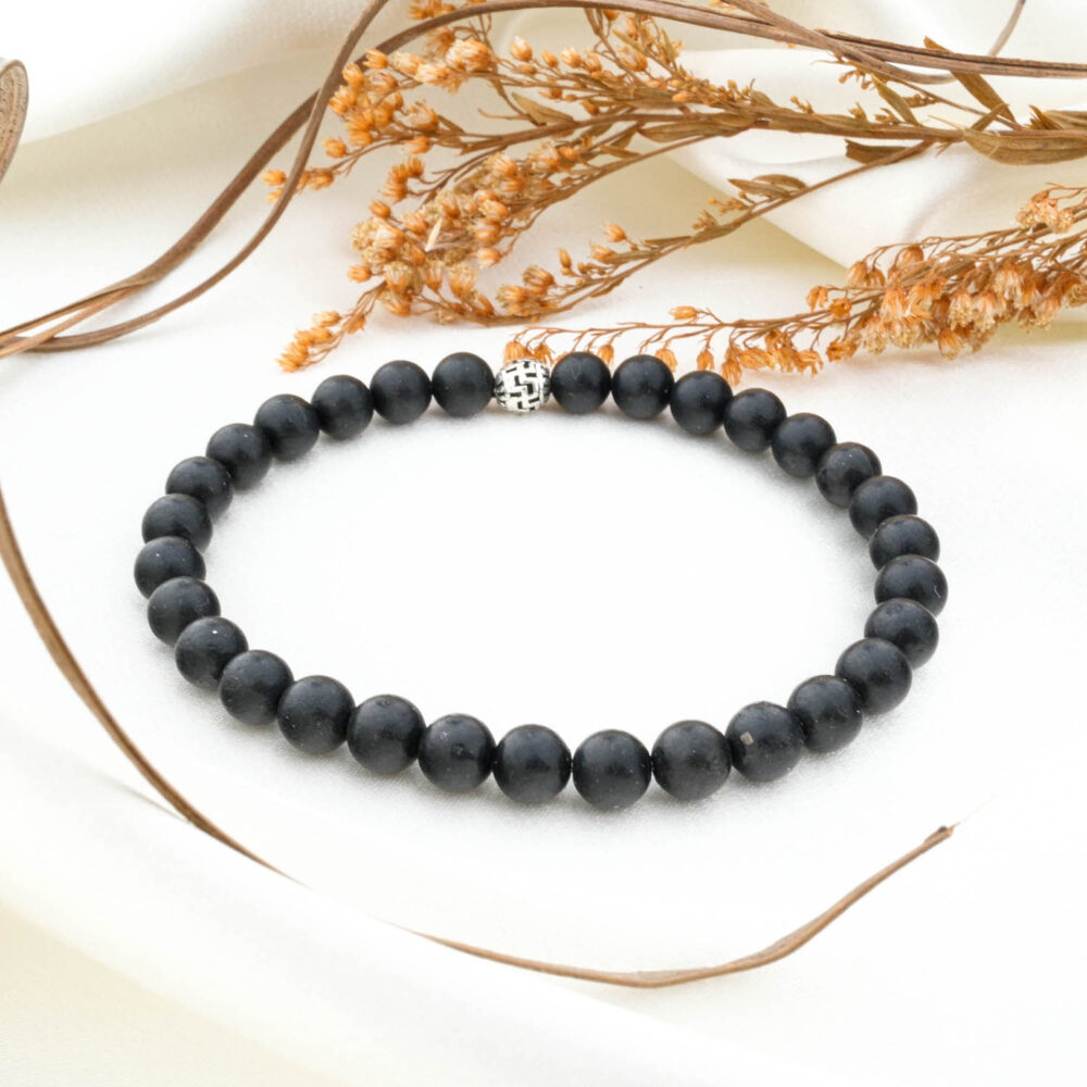 4A+Kalite Shungite (Şungit) Doğal Taş Bileklik (6mm)