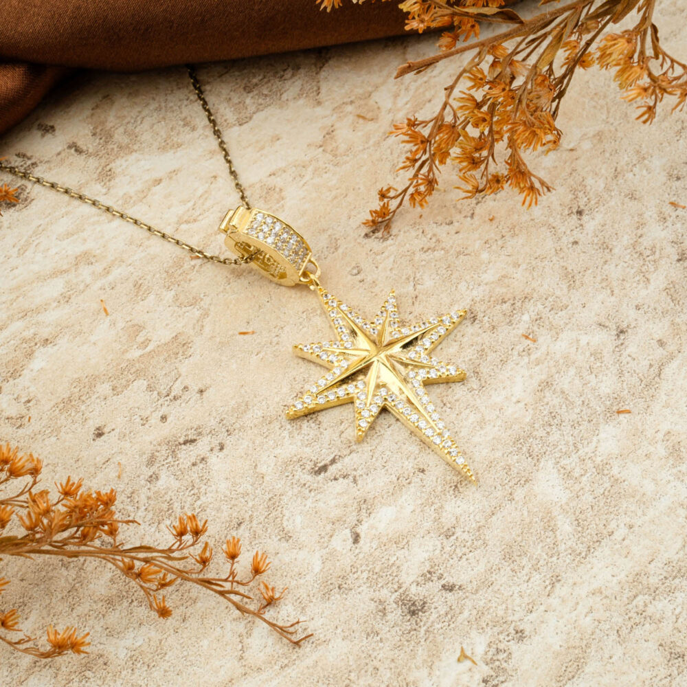 Kuzey Yıldızı  925 Ayar Gümüş Gold Kolye