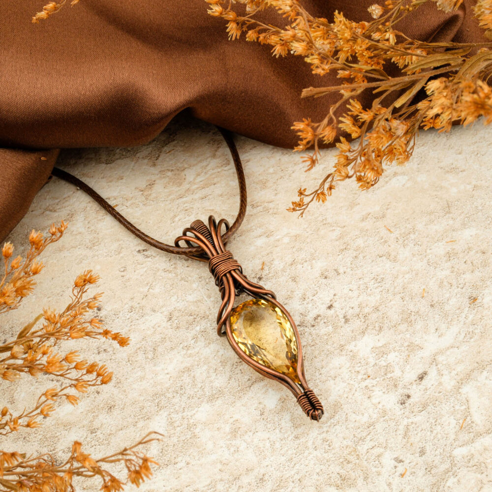 Orijinal Sitrin Taşı El Yapımı Bakır Kolye