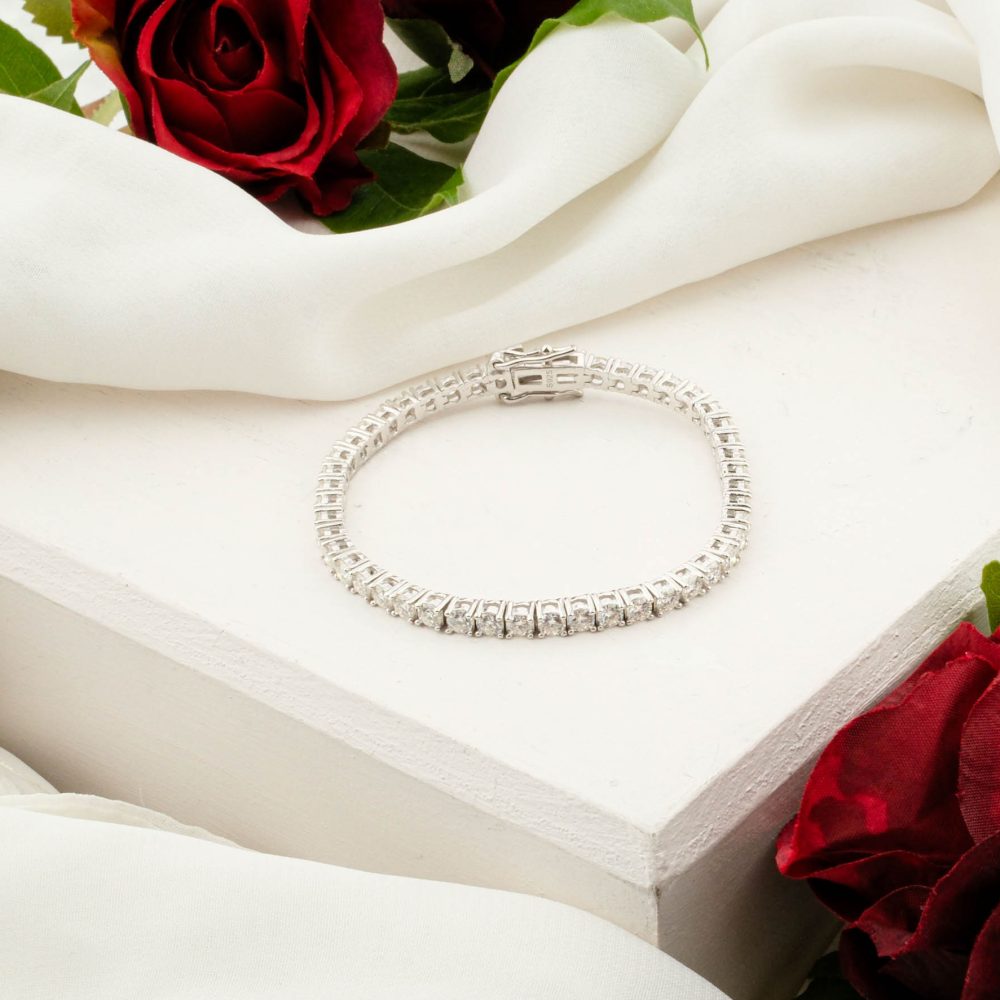 Swarovski Taşı 925 Ayar Gümüş Tasarımlı Su Yolu Bileklik