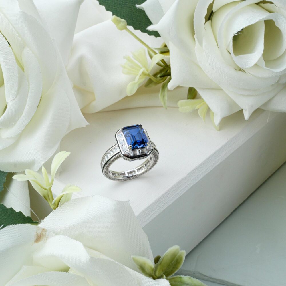Özel Safir Taşı (4 ct) Tamtur Taş Süslemeli 925 Ayar Gümüş Yüzük