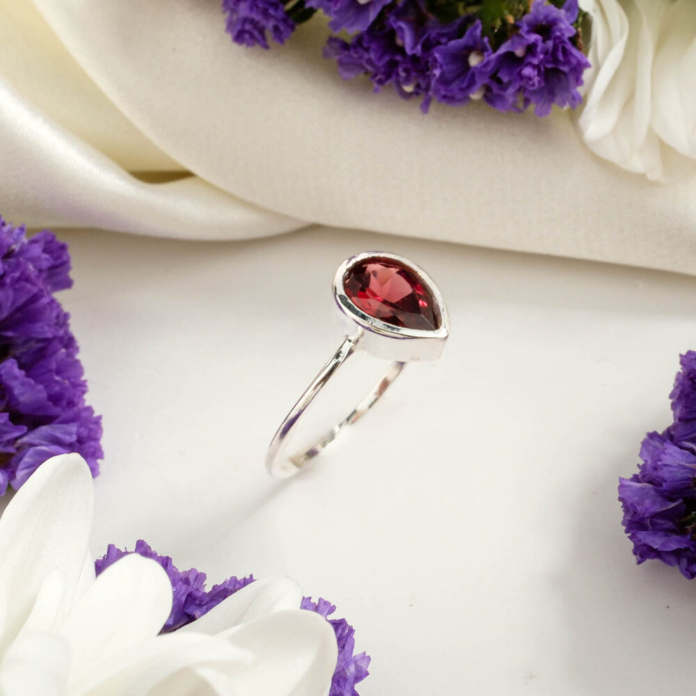 Garnet (Lal) Taşı 925 Ayar Gümüş Bayan Yüzük