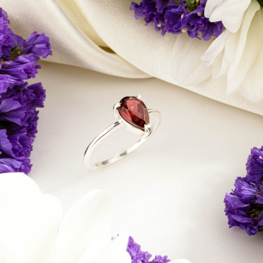 Garnet (Lal) Taşı 925 Ayar Gümüş Bayan Yüzük