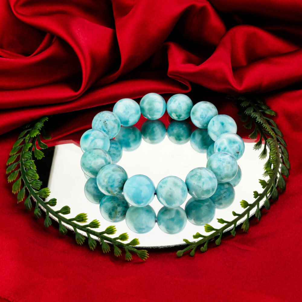 6A+ Kalite Larimar Doğal Taş Bileklik (15-16mm)
