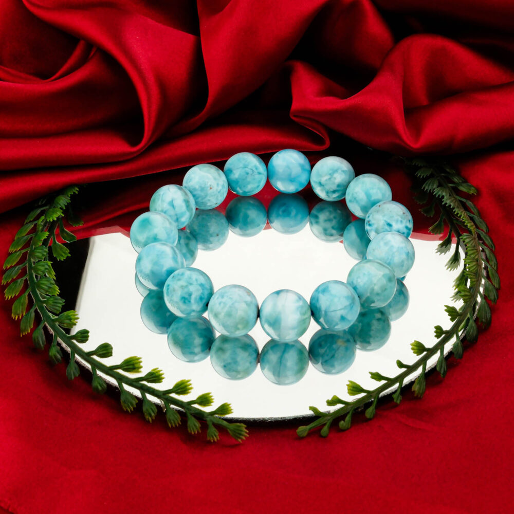 6A+ Kalite Larimar Doğal Taş Bileklik (13-14mm)