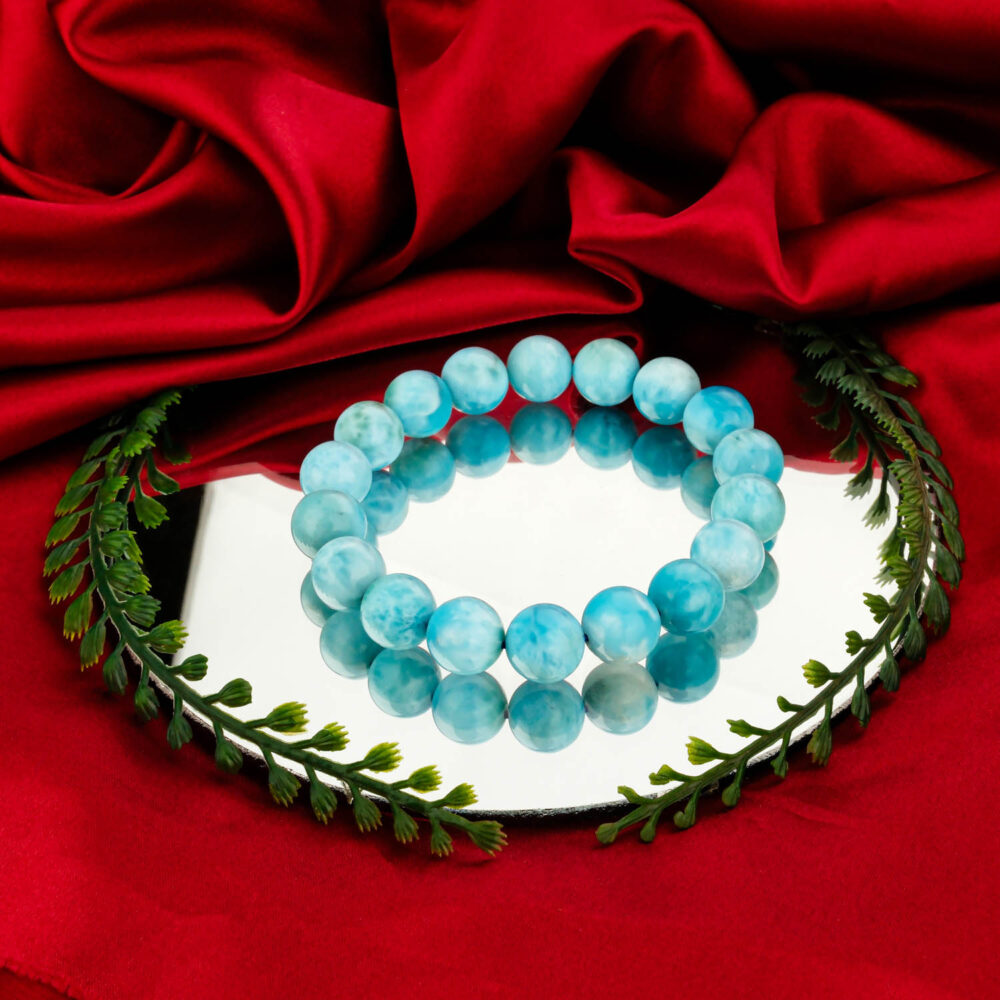 6A+ Kalite Larimar Doğal Taş Bileklik (11-12mm)