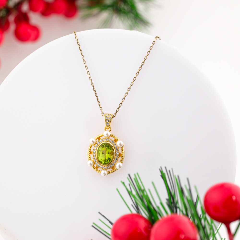 Orijinal Zebercet ve İnci Taşı 925 Ayar Gümüş Tasarımlı Kolye