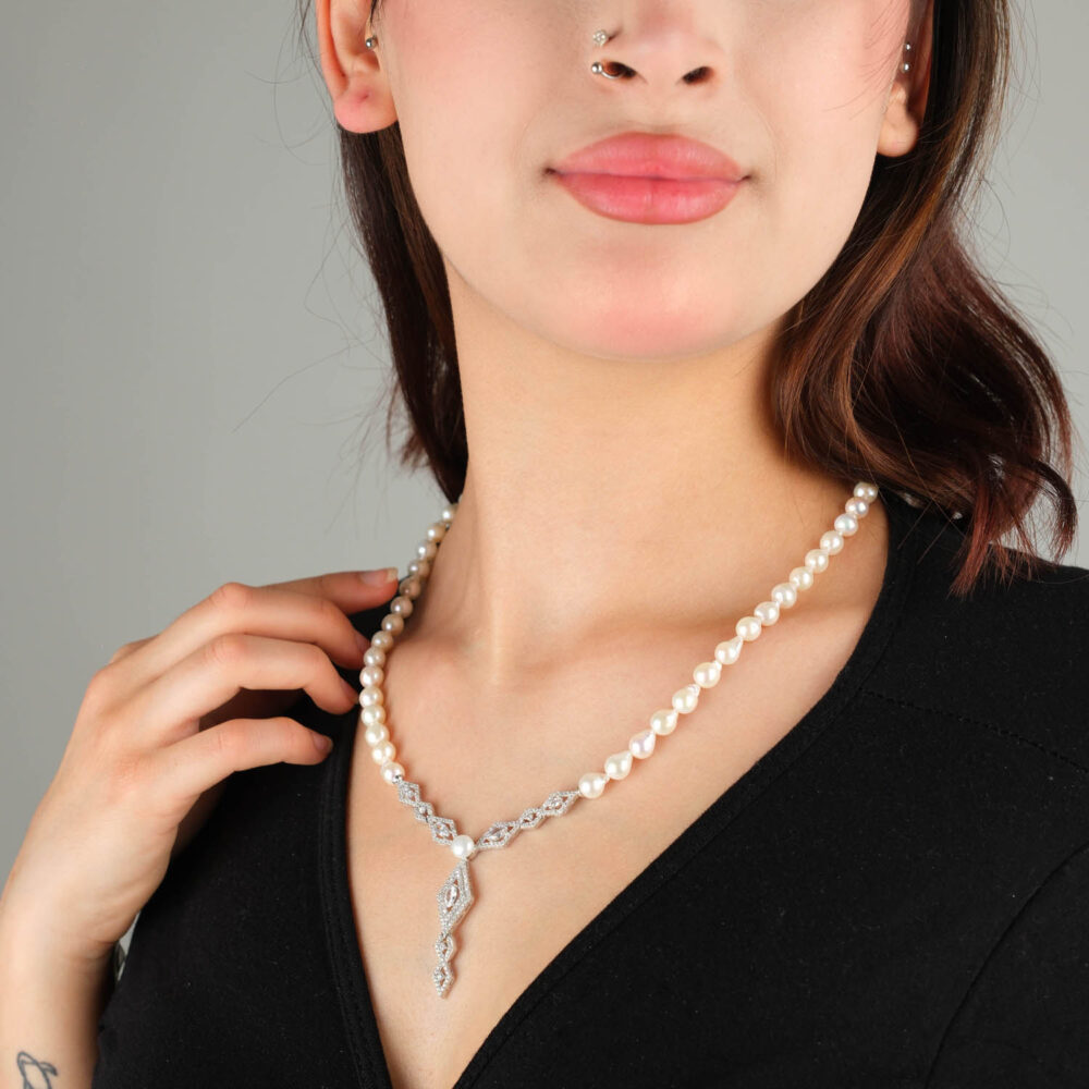 Orijinal Okyanus Barok İnci 925 Ayar Gümüş Tasarımlı Bayan Kolye (Gerdanlık)