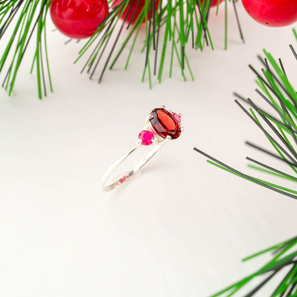 Orijinal Garnet (Lal) ve Yakut Taşı 925 Ayar Gümüş Bayan Yüzük