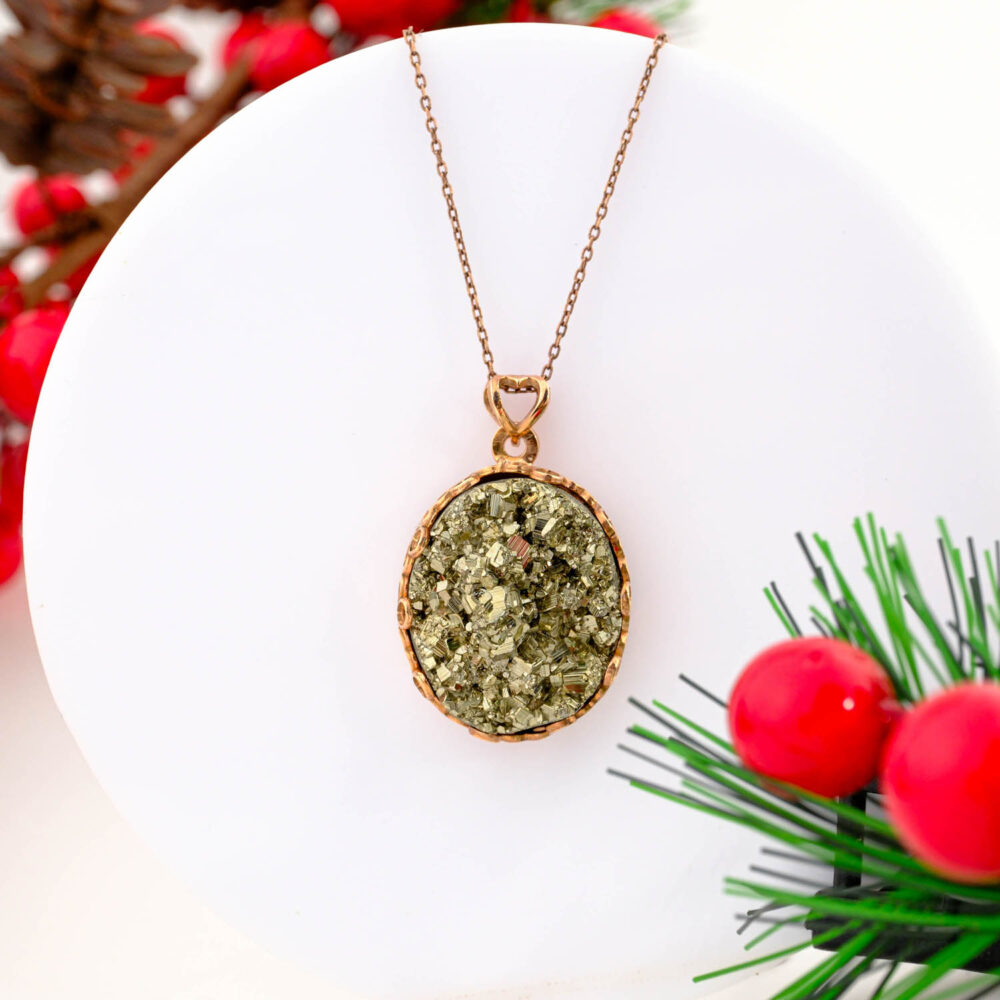 Pirit Taşı 925 Ayar Gümüş Rose Kaplama Kolye