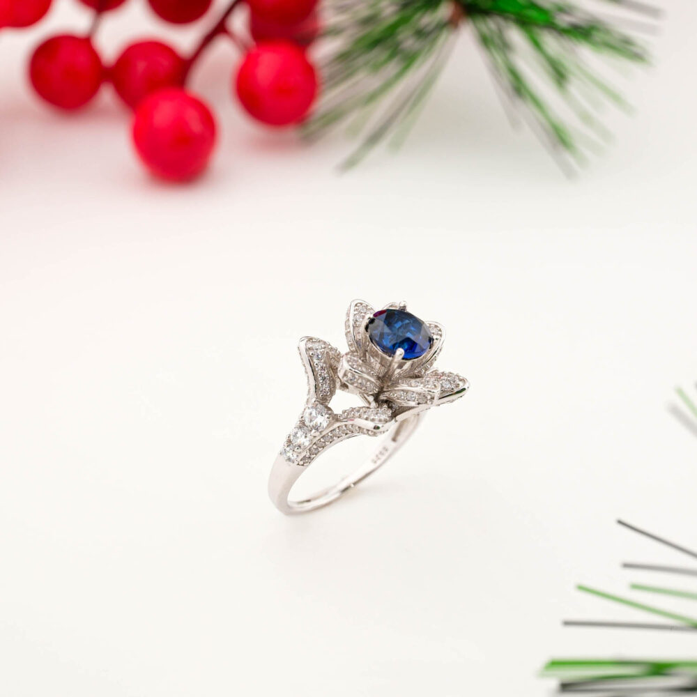 Safir Taşı 925 Ayar Gümüş Tasarım Bayan Yüzük