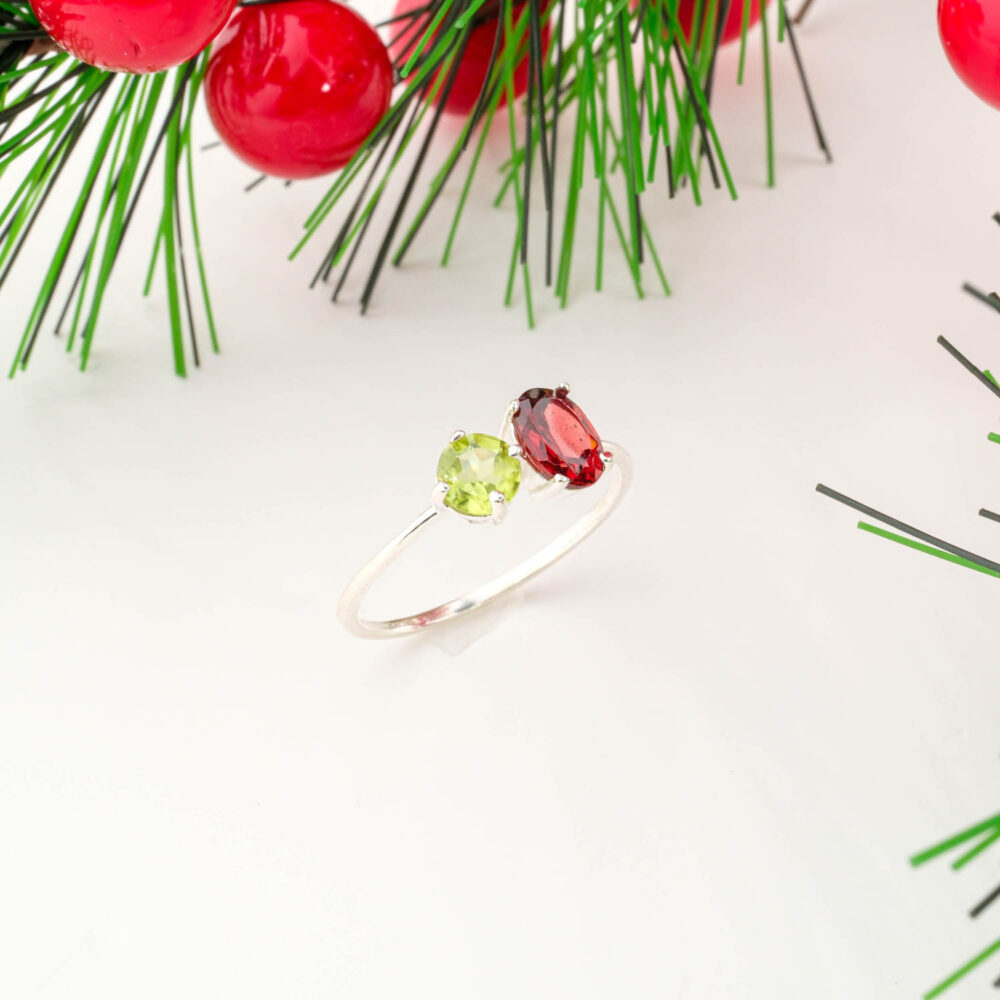 Orijinal Garnet (Lal) ve Zebercet Taşı 925 Ayar Gümüş Bayan Yüzük