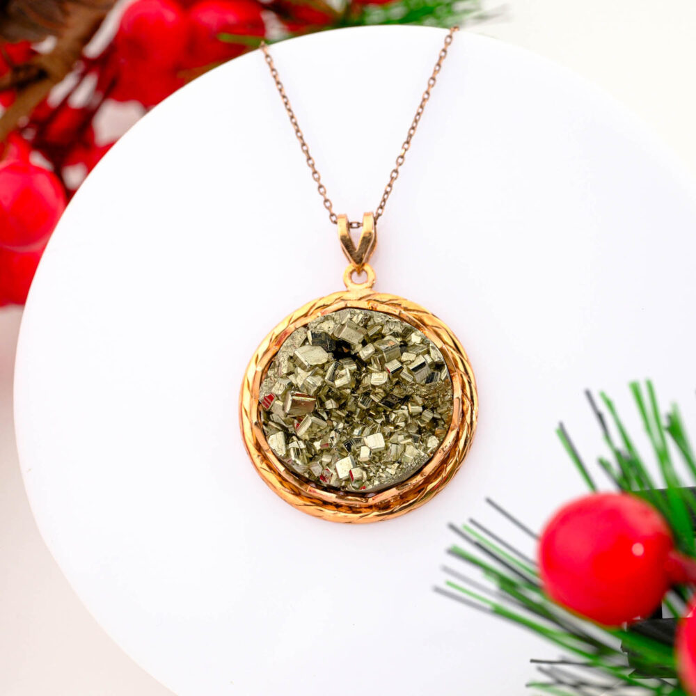 Pirit Taşı 925 Ayar Gümüş Rose Kaplama Kolye