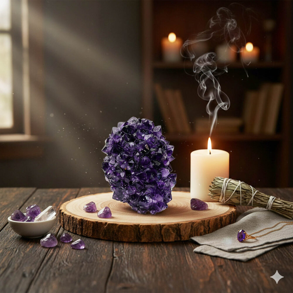 Orijinal Ametist Doğal Taş Kaktüs Oluşum Ham Parça